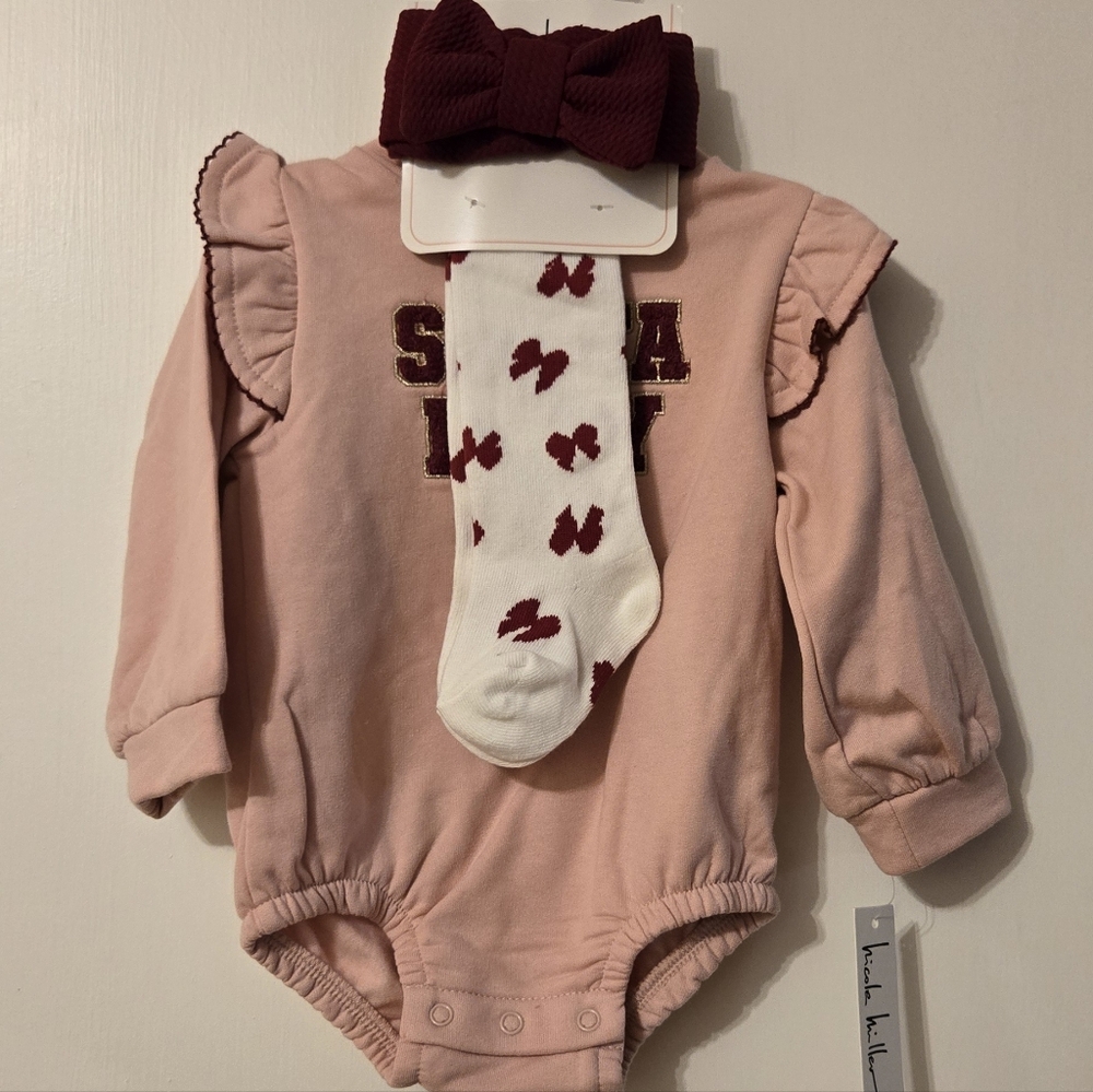Nicole Miller Santa Baby Bubble Bodysuit Pink with Red Accents